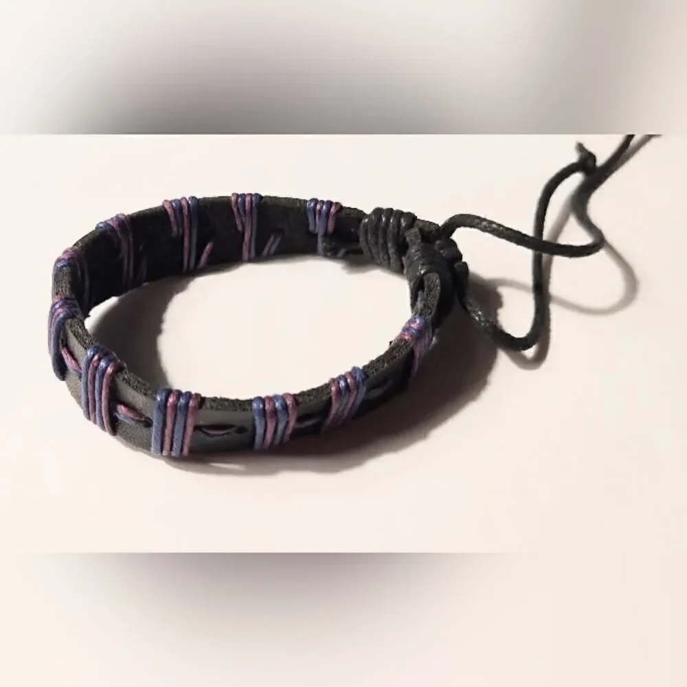 Men's bracelet leather braided black new d55‎